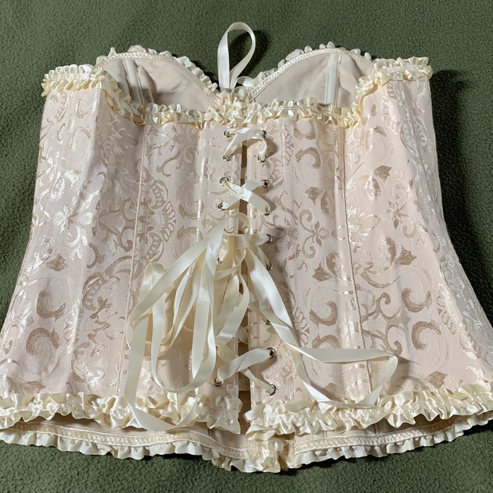 New gorgeous cream colored bustier w/ matching thong. Expands from 14.5 to 18.5. - Picture 3 of 11